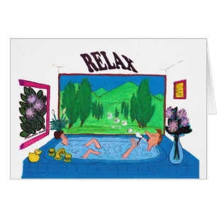 Cartão Homem que relaxa em bolhas de sopro de uma