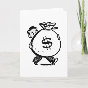 Cartão Homem Retro Vintage com Saco de Dinheiro