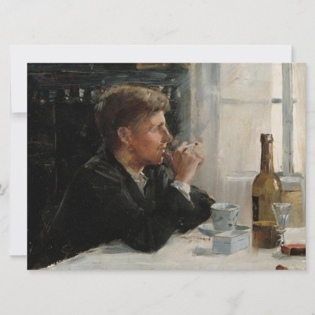 Cartão Homem sentado perdido na Mesa (Frente)