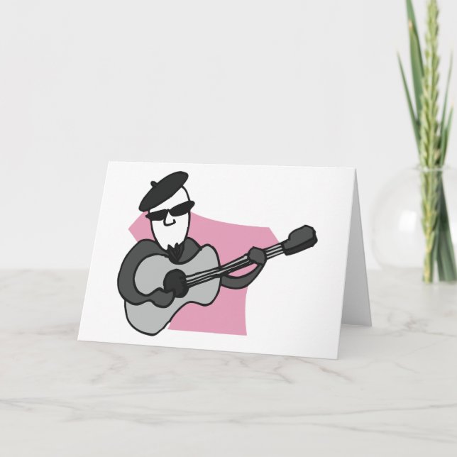 Cartão Homem Usando Boina Tocando Violão (Frente)