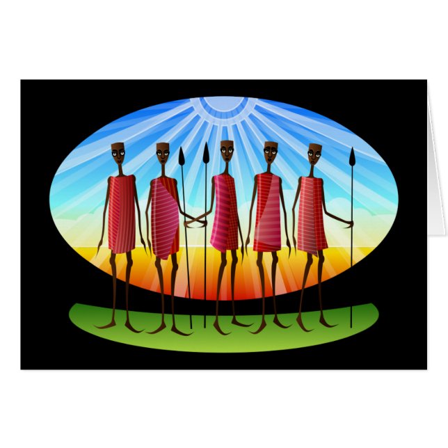 Cartão Homens Maasai com Lança (Frente horizontal)