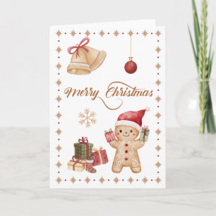Cartão Homenzinho de Gengibre Fofo Aquarela "Feliz Natal"