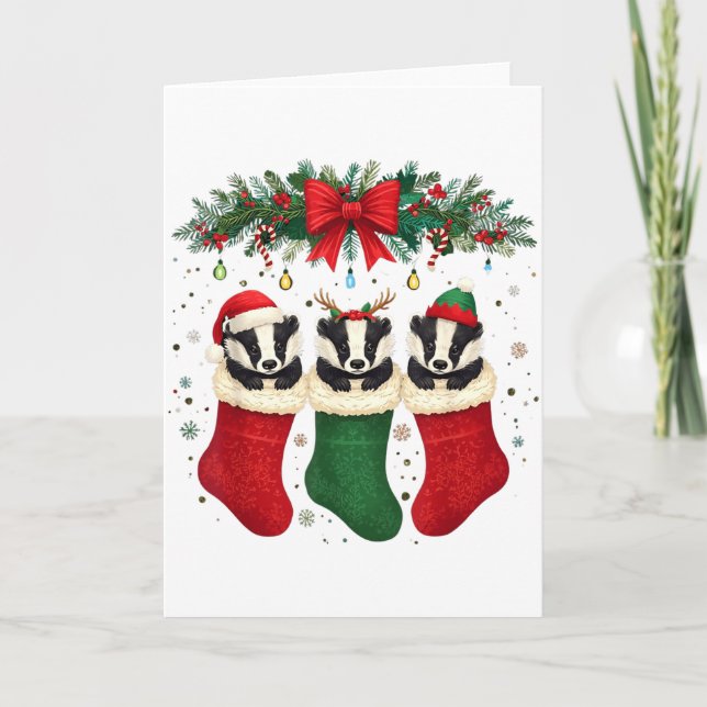 Cartão Honey Badger In Christmas Socks Lights Honey Badge (Frente)