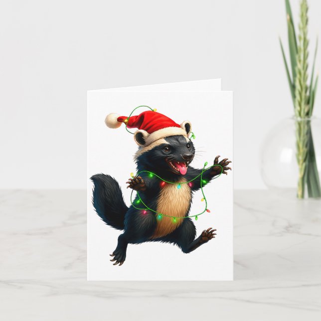 Cartão Honey Badger Tree Xmas Lights Santa Honey Badger C (Frente)