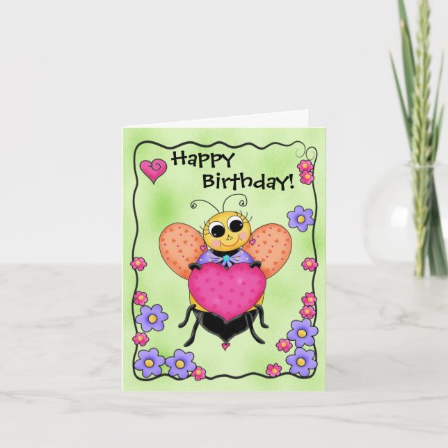 Cartão Honey Bee Heart Art Happy Birthday (Frente)