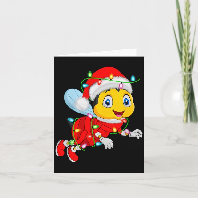 Cartão Honey Bees Christmas Lights Santa Costume Cute Ani (Frente)