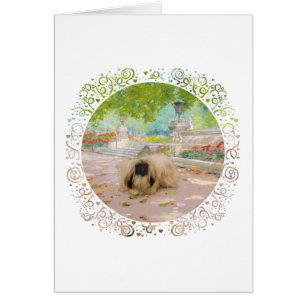 Cartão Honey Pekingese em Floral Setting