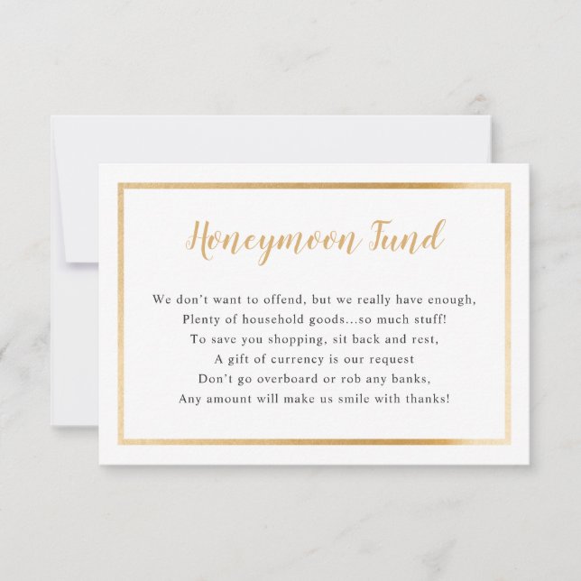 Cartão Honeymoon de casamento | quadro ouro simple (Frente)