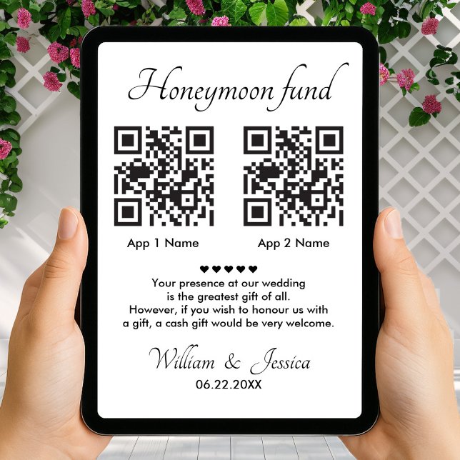Cartão Honeymoon Fund With 2 QR Code And Photo (Criador carregado)