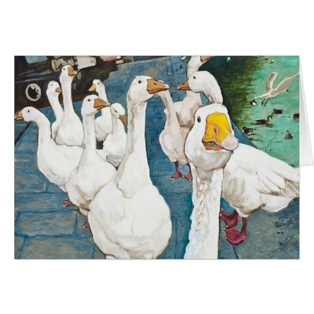 Cartão Honk! Gansos na cidade customizável (Frente Horizontal)