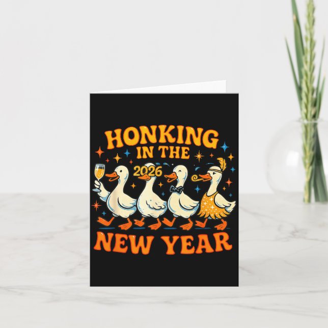 Cartão Honking In The New Year 2026 Funny Duck Gift  (Frente)