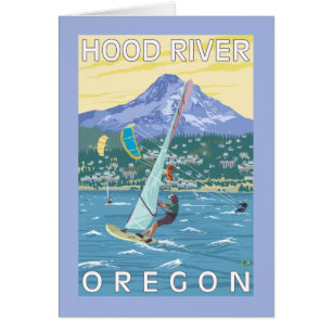 Cartão Hood River, surfistas de ORWind & pensionistas do