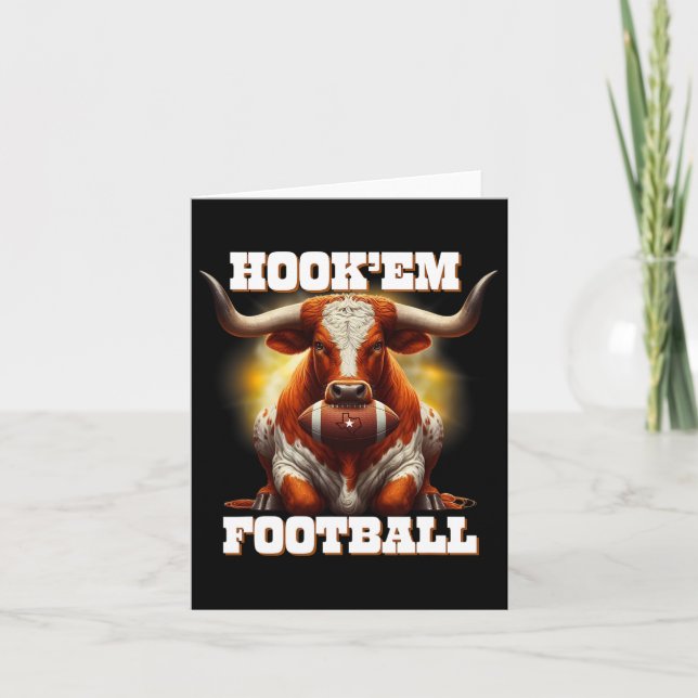 Cartão Hook'em Estado do Texas Futebol Com Cabelo e Chifr (Frente)