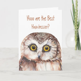 Cartão Hoooo é o melhor cabeleireiro? Grok Owl Watercolo