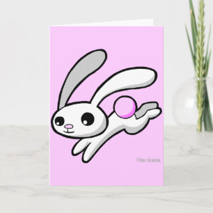 Cartão Hop the rabbit with fluffy pink tail greeting card
