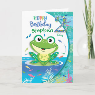 Cartão Hoppy Birthday Green Frog, Boy age 2