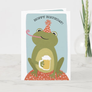 Cartão Hoppy Birthday Sapo & Beer Punny Aniversário Card