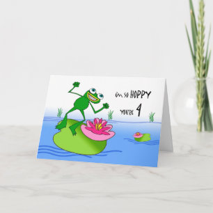 Cartão Hoppy Fourth Birthday, Funny Frog at Pond