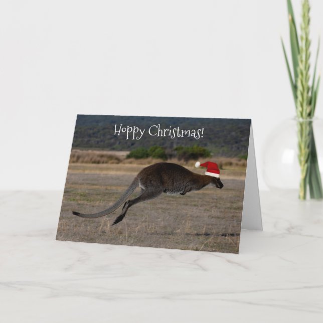 Cartão Hoppy Merry Christmas Kangaroo Red Santa Hat (Frente)