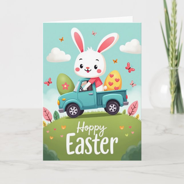 Cartão Hoppy Spring Holiday Rabbit Truck Card (Frente)