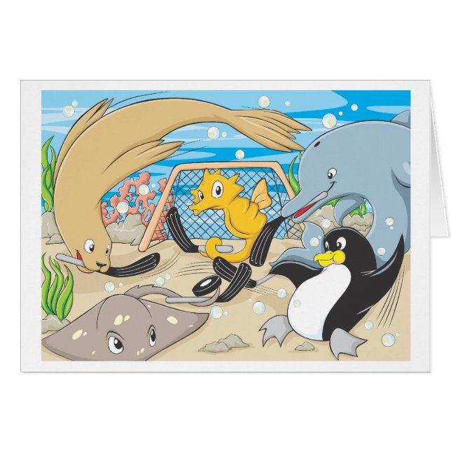 Cartão Hóquei subaquático por animais (Frente Horizontal)