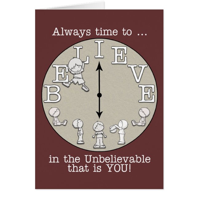 Cartão Hora de Acreditar em Garotinho e Relógio (Frente)