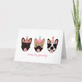 Cartão Hora De Pawy French Bulldog Party Odiava Rosa