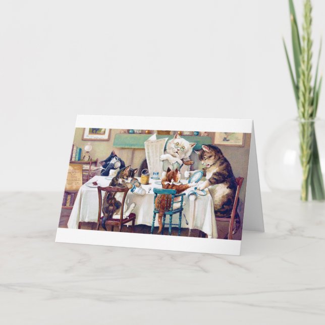 Cartão Hora do Café da Gata, Louis Wain (Frente)