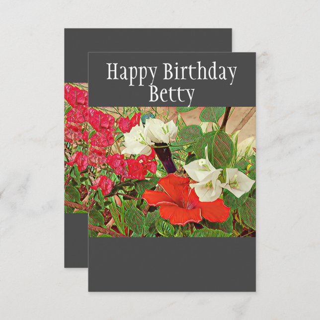 Cartão Horário de Nascimento Personalizado Vermelho Hibis (Frente/Verso)