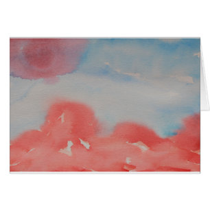 Cartão Horizontal, Vermelho E Azul, Abstrato De Aquarela