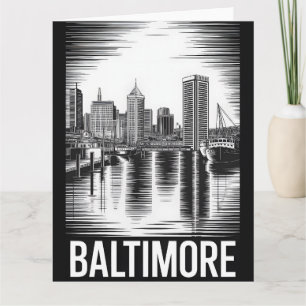 Cartão Horizonte de Baltimore Maryland Preto Branco Xilog