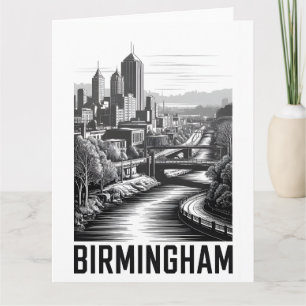 Cartão Horizonte de Birmingham Alabama em Preto e Branco 