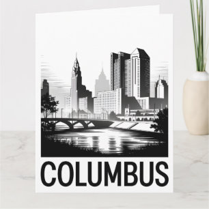 Cartão Horizonte de Columbus Ohio Preto e Branco Xilograv