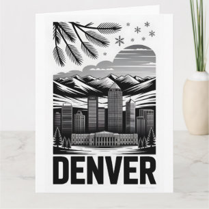 Cartão Horizonte de Denver Colorado Xilogravura Preto Bra