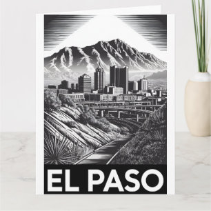Cartão Horizonte de El Paso Texas Preto e Branco Xilograv