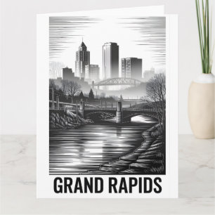 Cartão Horizonte de Grand Rapids Michigan Preto Branco Xi