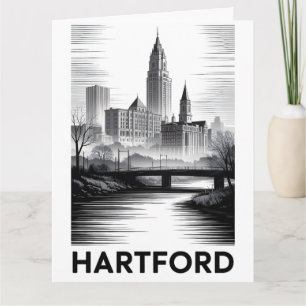 Cartão Horizonte de Hartford Connecticut Preto Branco Xil