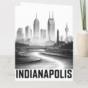 Cartão Horizonte de Indianápolis Indiana Preto Branco Xil