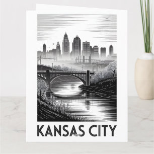 Cartão Horizonte de Kansas City Missouri em Preto e Branc