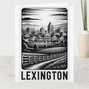 Cartão Horizonte de Lexington Kentucky Preto Branco Xilog
