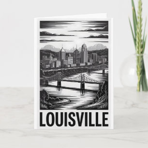 Cartão Horizonte de Louisville Kentucky Preto Branco Xilo