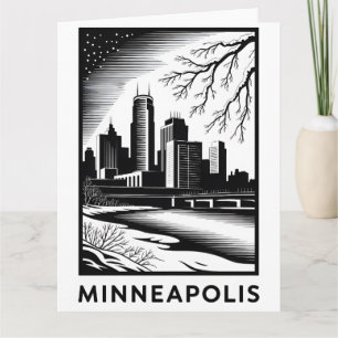 Cartão Horizonte de Minneapolis Minnesota Preto Branco Xi