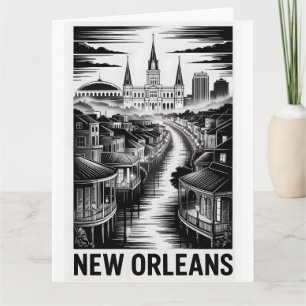Cartão Horizonte de Nova Orleans Louisiana Xilogravura Pr