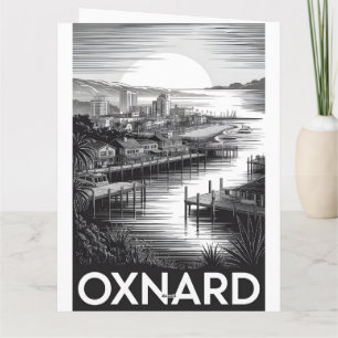 Cartão Horizonte de Oxnard Califórnia Preto Branco Xilogr