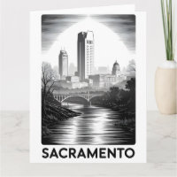 Horizonte de Sacramento Califórnia Xilogravura Pre