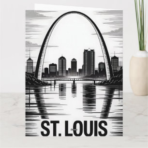Cartão Horizonte de St Louis Missouri Preto e Branco Xilo