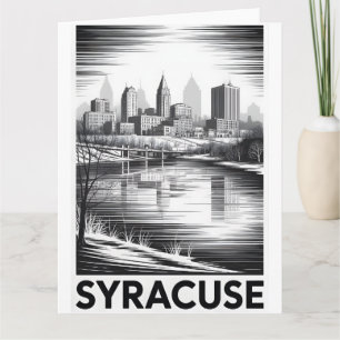 Cartão Horizonte de Syracuse Nova York Preto e Branco Xil