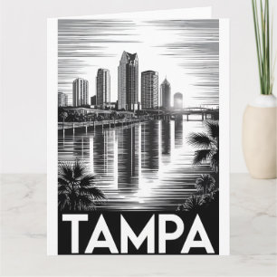 Cartão Horizonte de Tampa Flórida Xilogravura Preto Branc