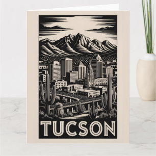 Cartão Horizonte de Tucson Arizona Preto e Branco Xilogra