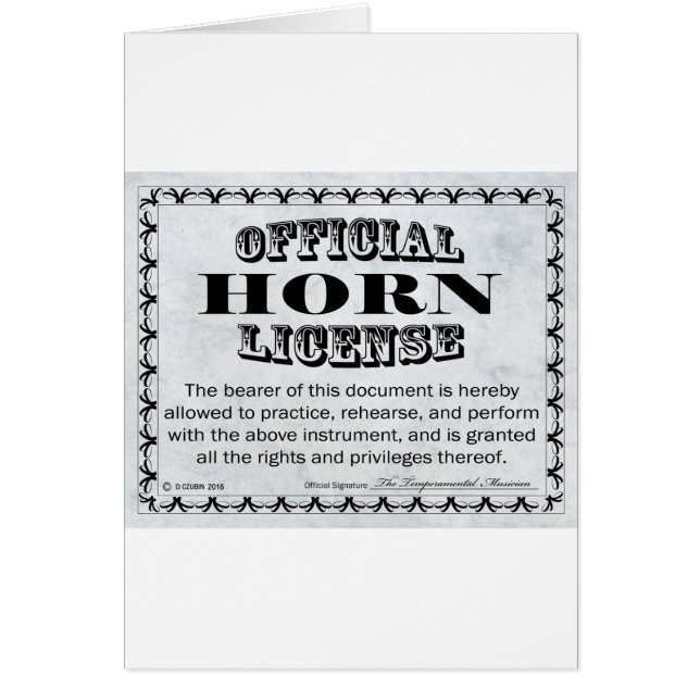 Cartão Horn License (Frente)